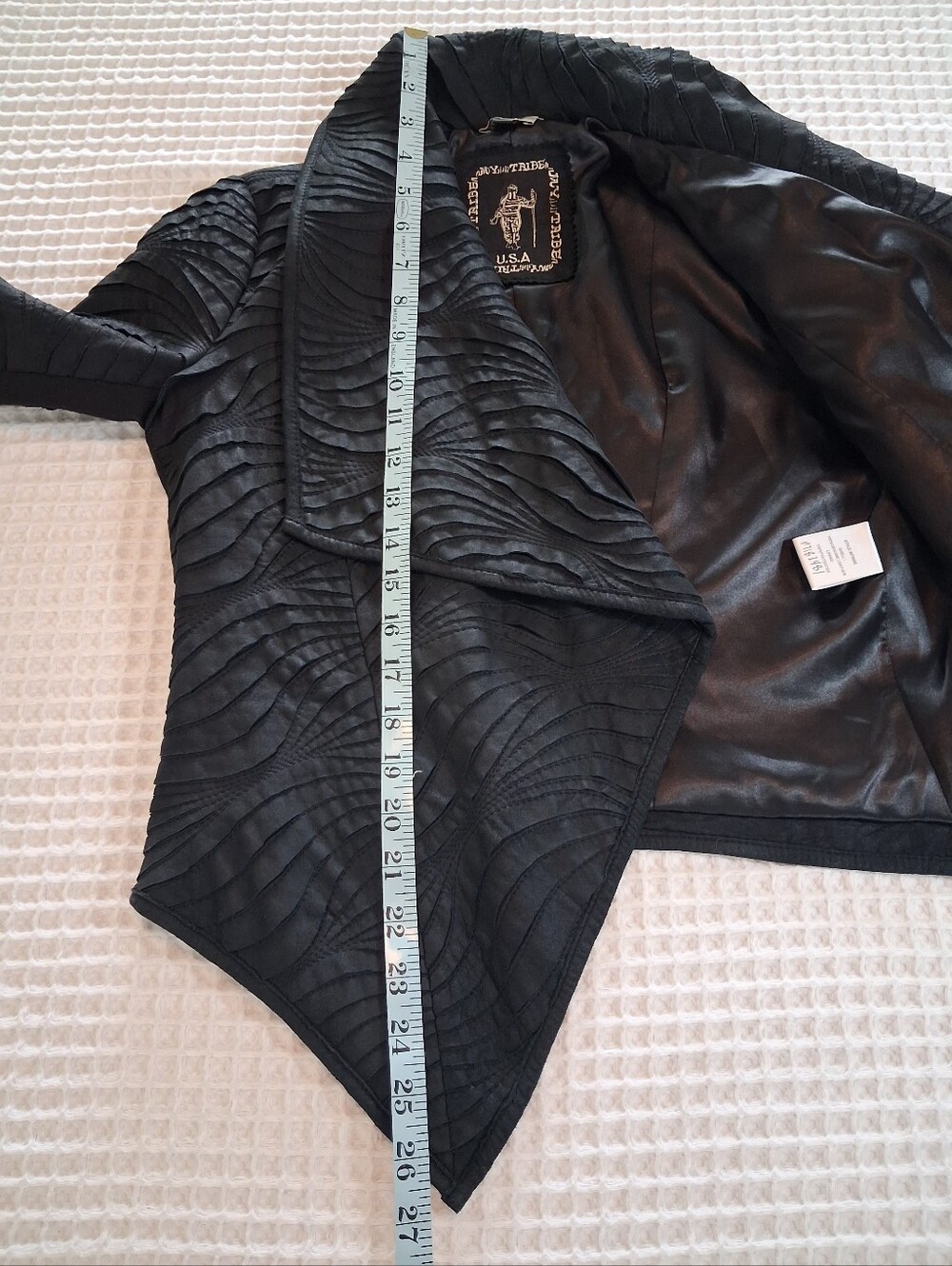 My Tribe Womens Black Leather Moto Jacket Shawl Collar Size XS - Picture 14 of 16